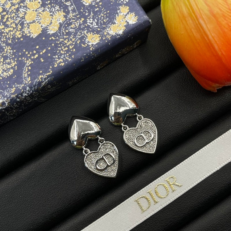 18K CD Double Heart Diamond Earrings