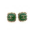 18K CC Green Square Earrings
