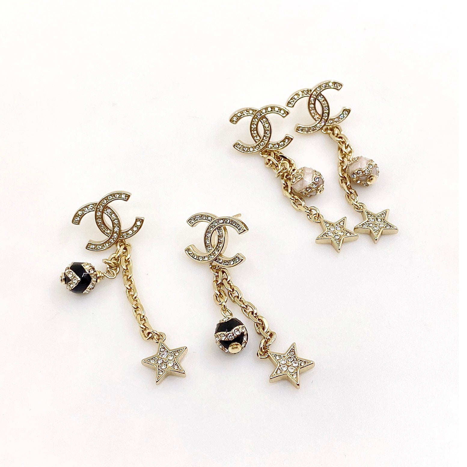 18K CC Star Pearls Earrings