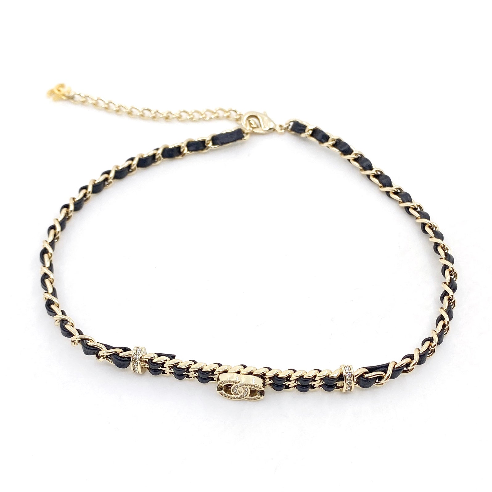 18K CC Leather Choker Necklace