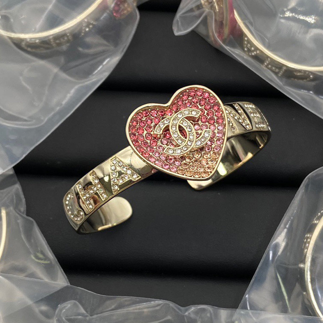 18K CC Pink Heart Open Cuff Bracelet