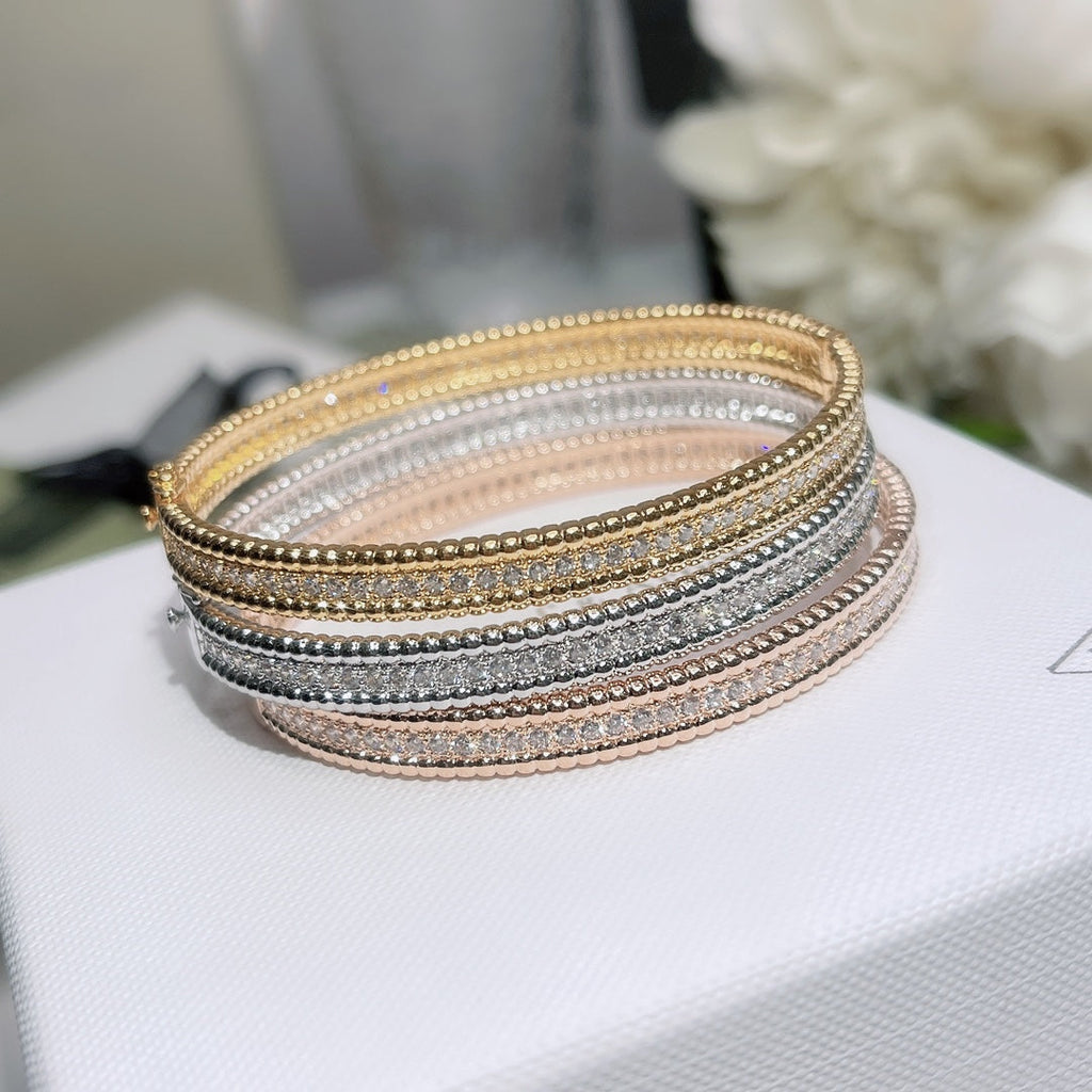 18K Rose Gold Perlée Diamonds One Row Bracelet
