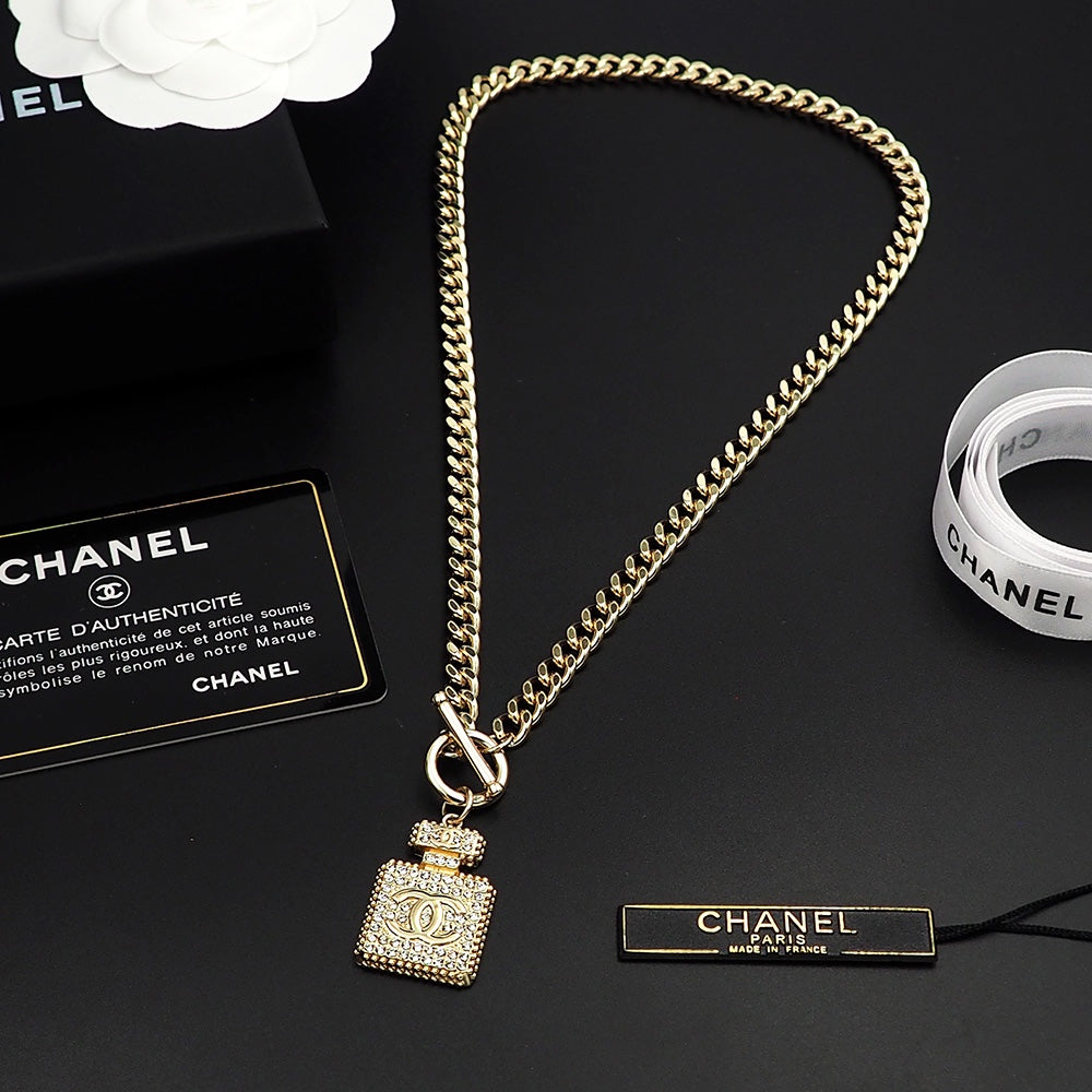 18K CC Diamond Perfume Bottle Pendant Necklace