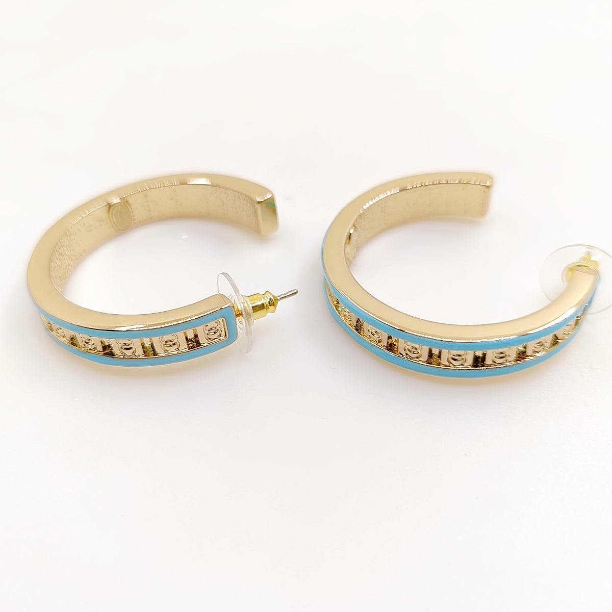 18K CC Blue Resin Earrings