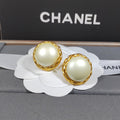 18K CC Round Pearl Earrings