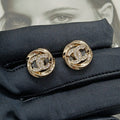 18K CC Round Diamond Gold Earrings