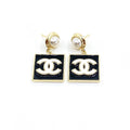 18K CC Square Pearl Pendant Earrings