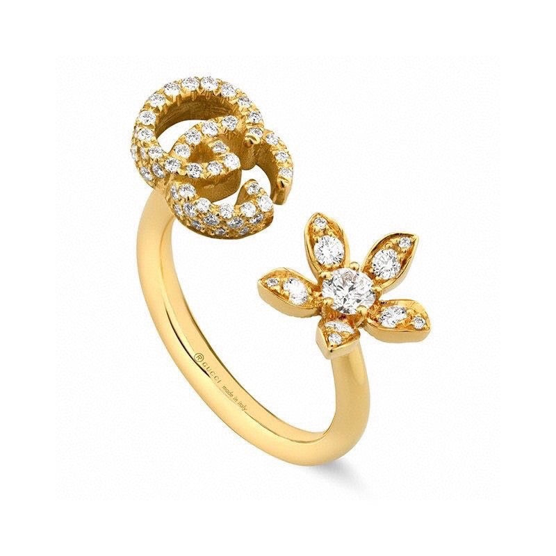 18K GG Flower Diamond Gold Ring