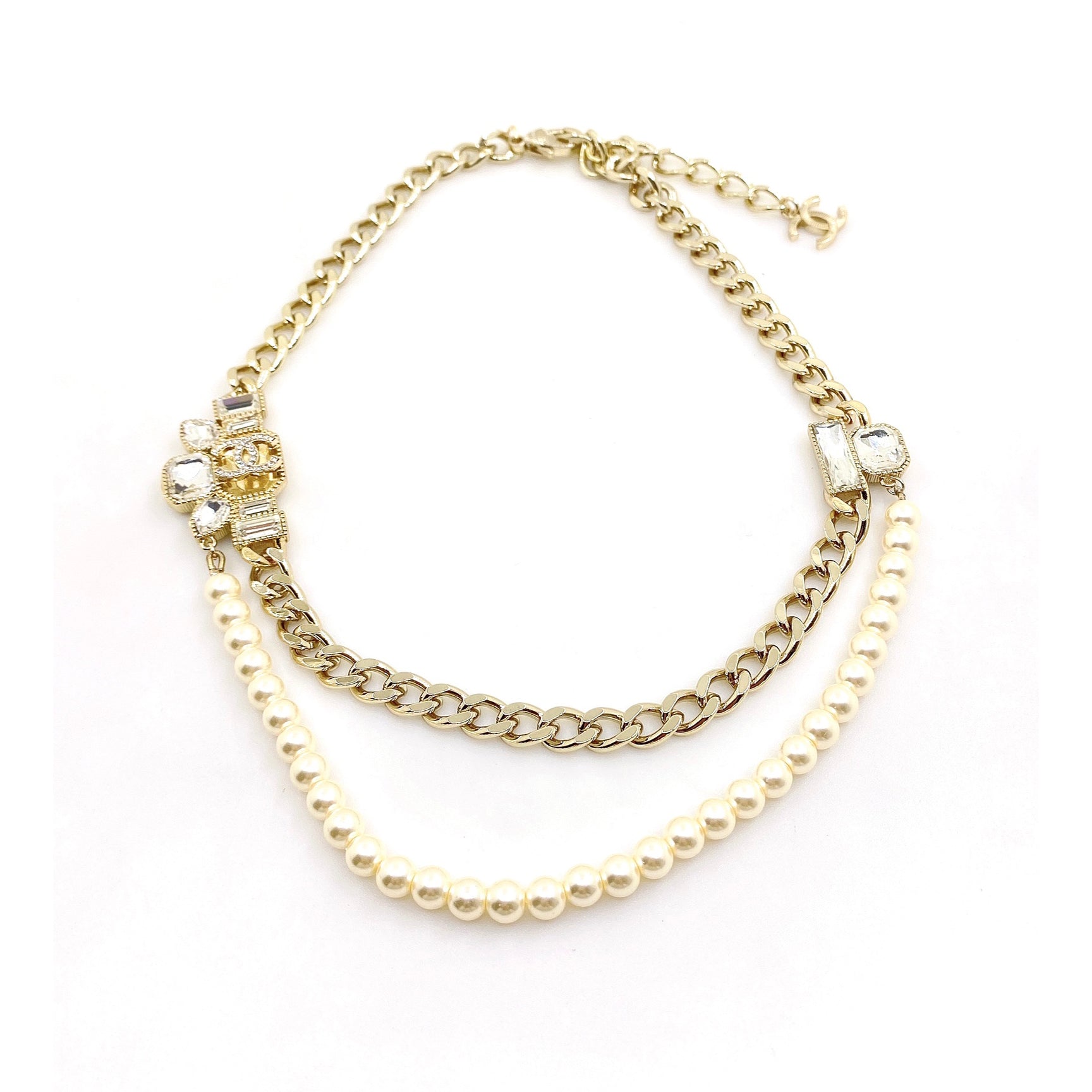18K CC Pearls Crystals Necklace