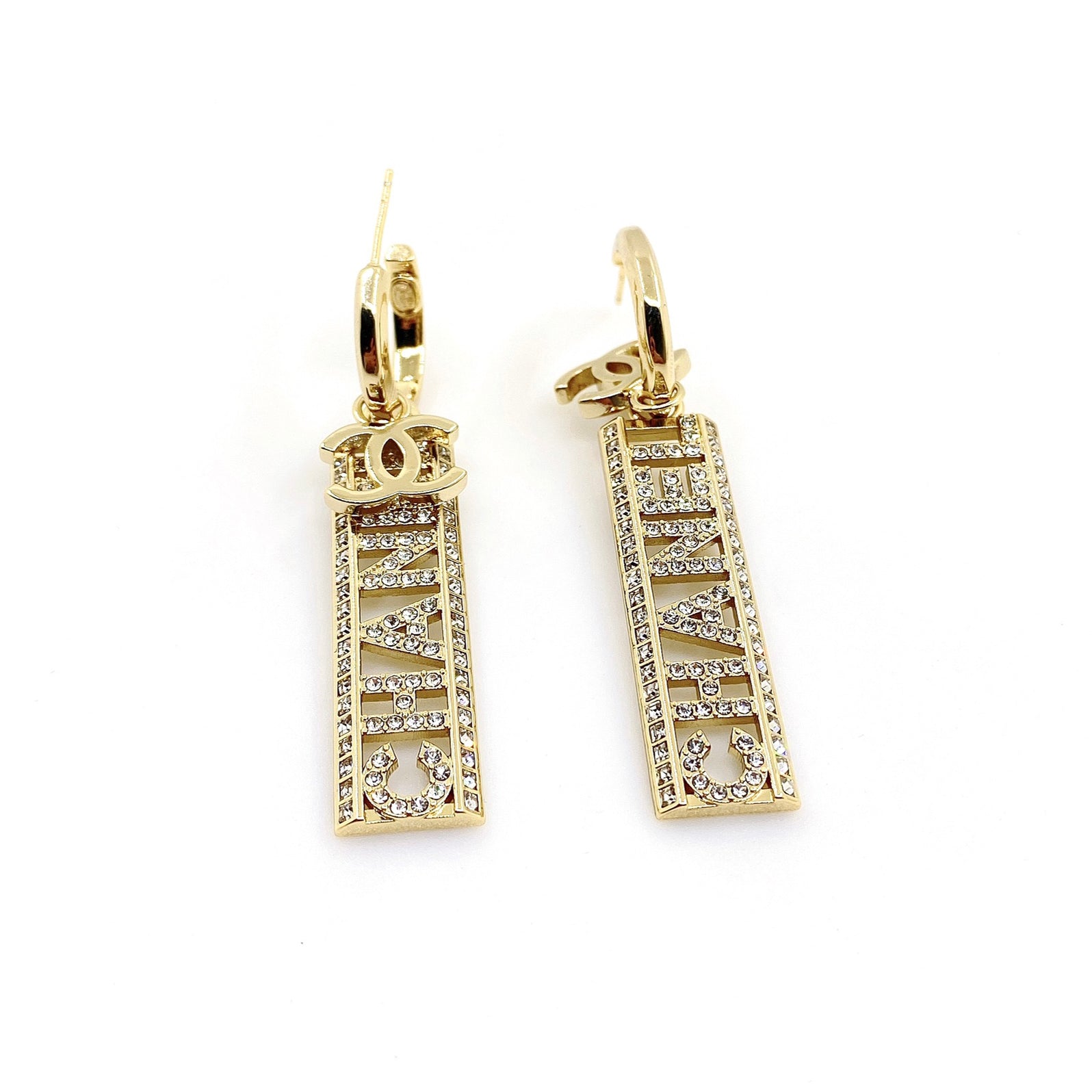 18K CC Crystals Long Letter Earrings