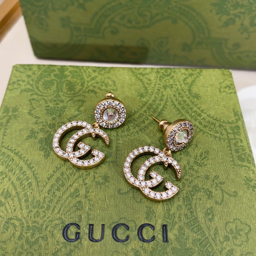 18K Double G Crystal Pendant Earrings