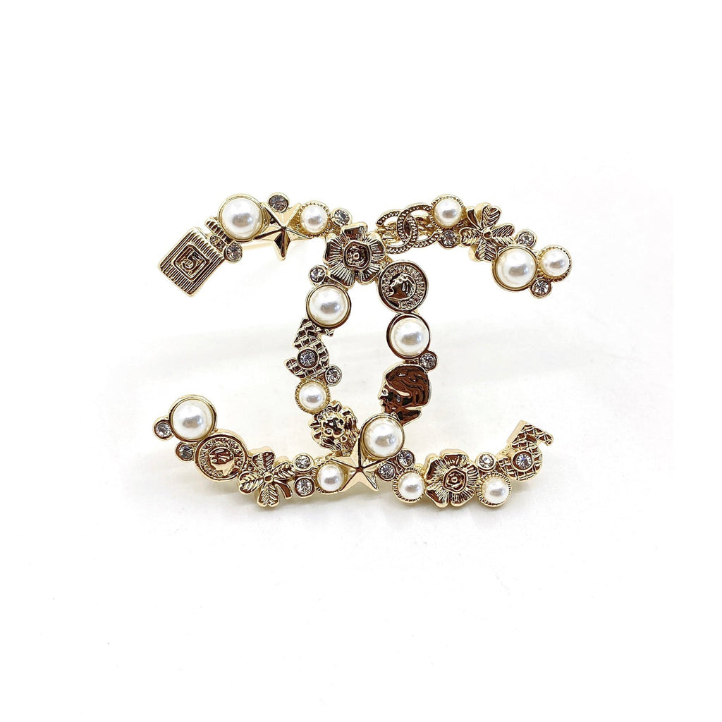 18K CC Pearls Brooch