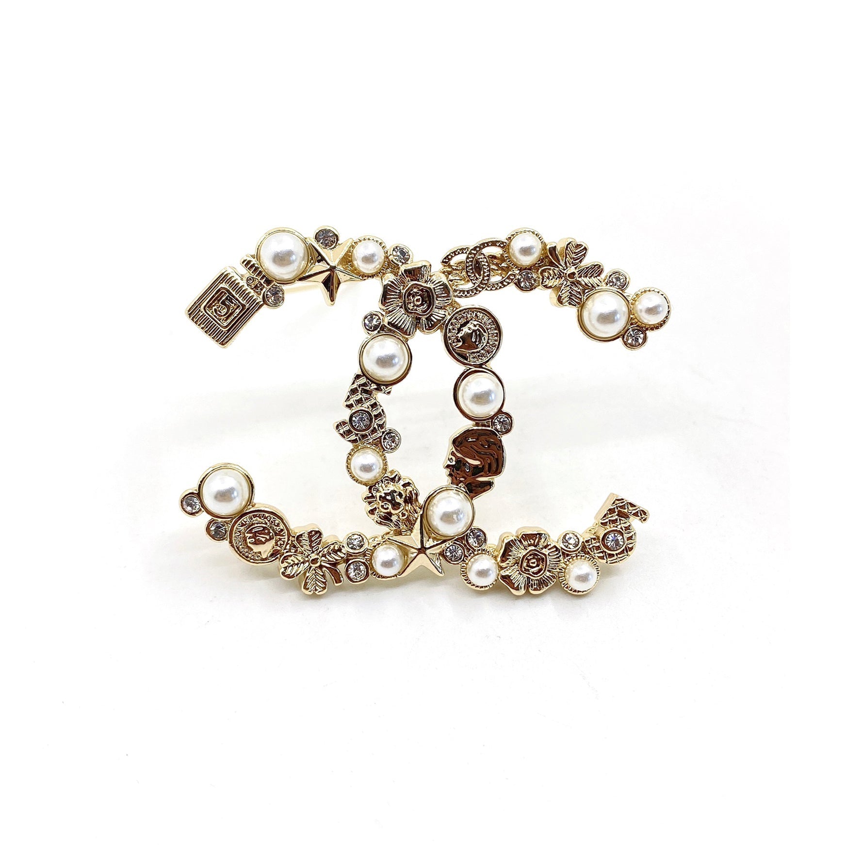 18K CC Pearls Brooch