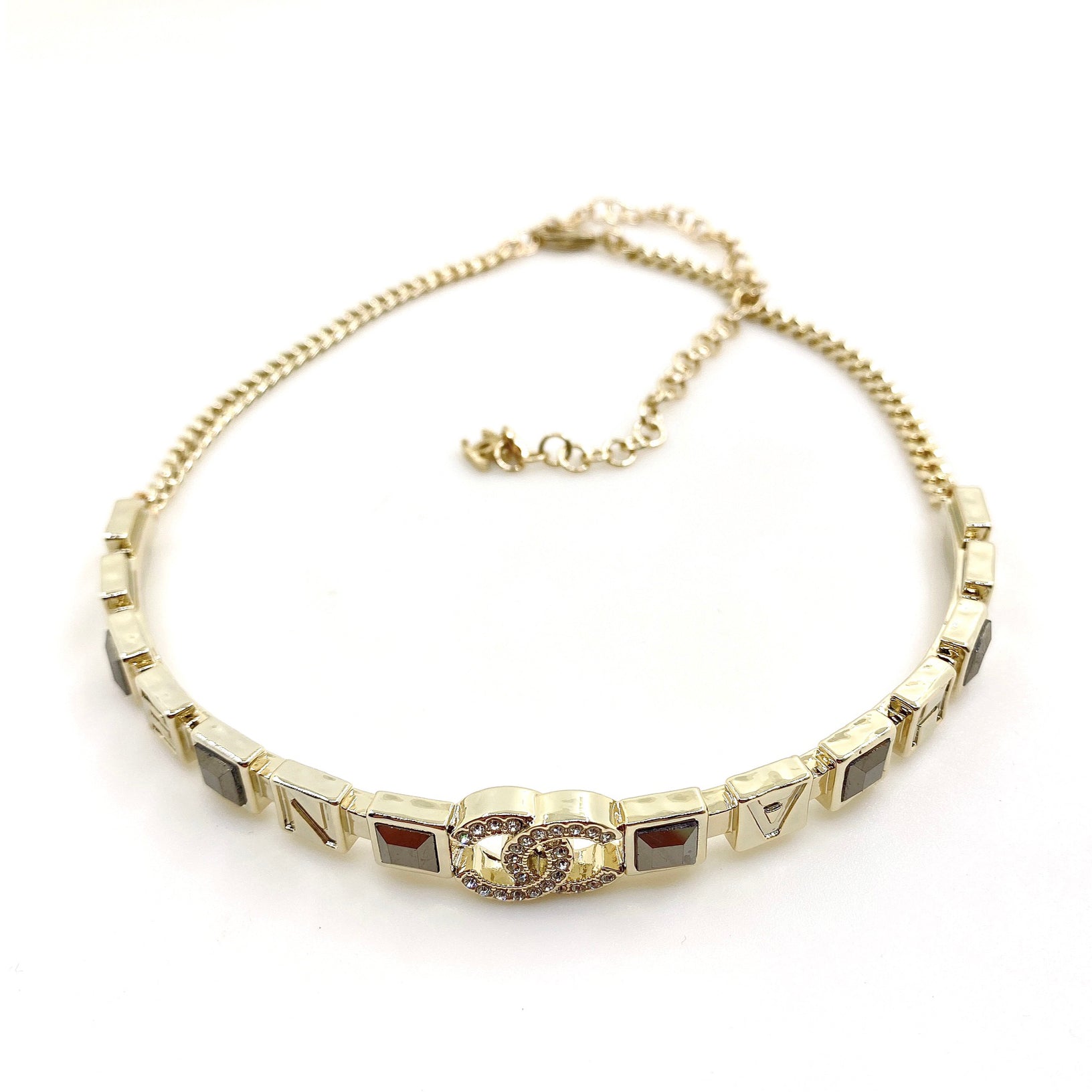 18K CC Gray Crystals Necklace