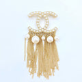 18K CC Pearl Tassel Brooch