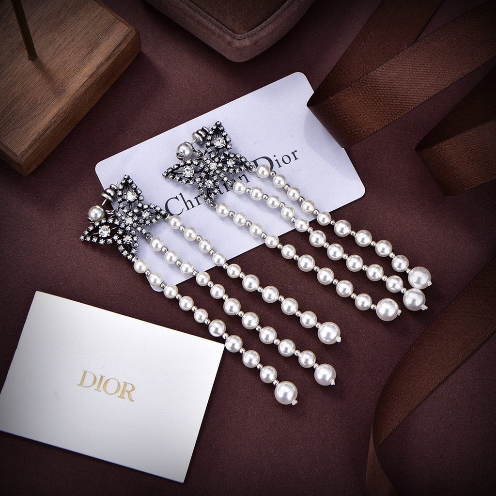 18K CD Pearls Tassel Long Earrings