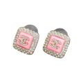 18K CC Diamond Square Pink Earrings