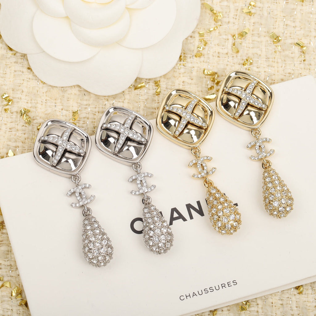 18K CC Cross Rhombus Earrings