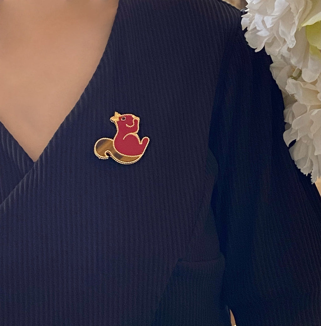 18K Lucky Animals Squirrel Clip Brooch