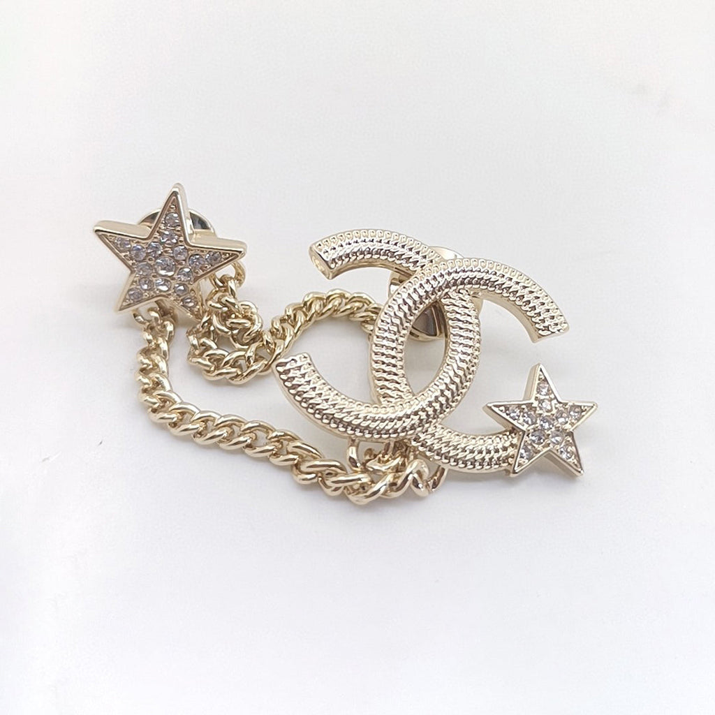 18K CC Heart Star Chain Brooch