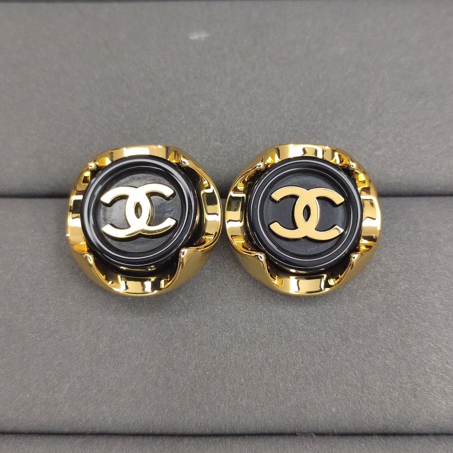 18K CC Black Earrings