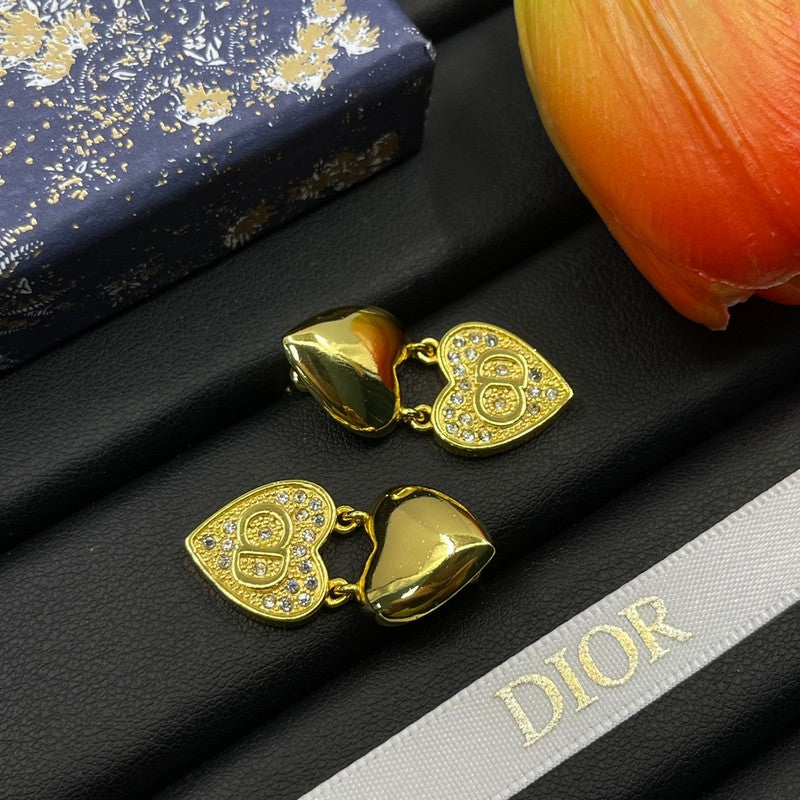 18K CD Double Heart Diamond Earrings