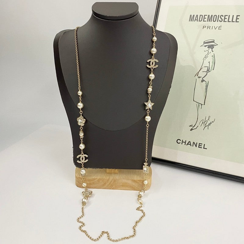 18K CC Long Diamond & Pearl Necklace