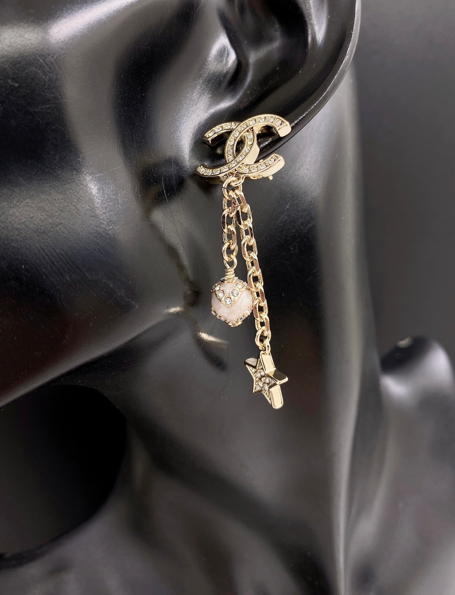 18K CC Star Pearls Earrings