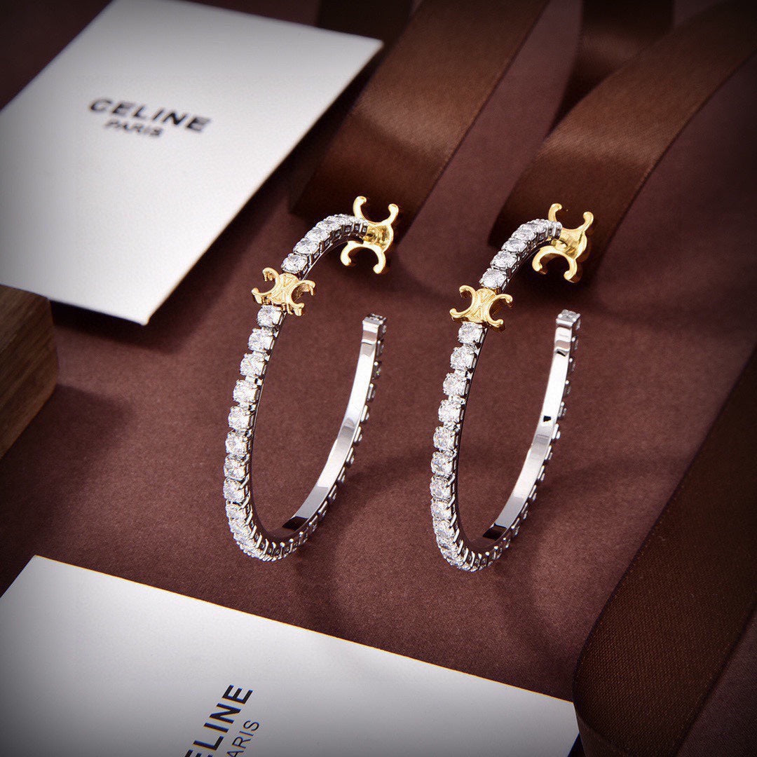 18K Triomphe Diamonds Hoops Earrings