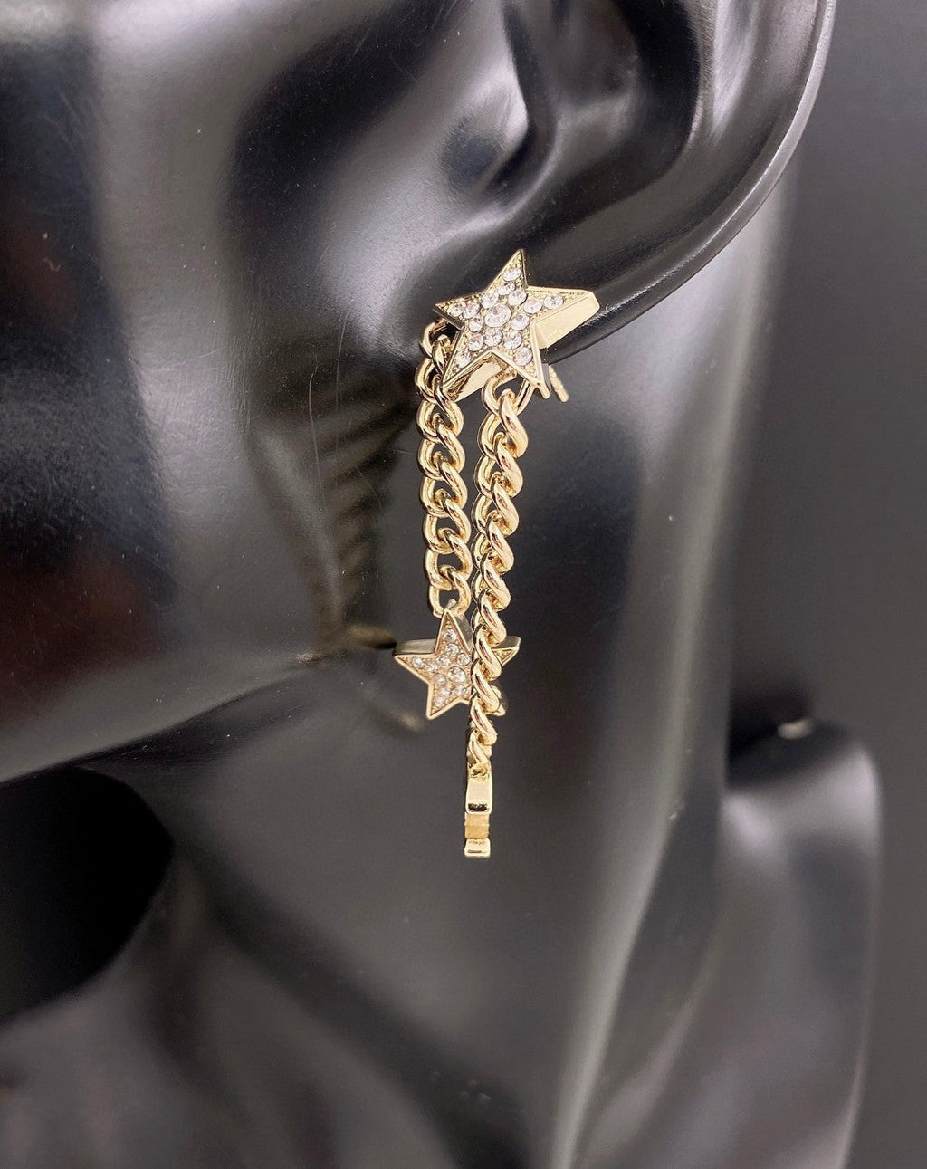 18K CC Star Diamonds Long Earrings