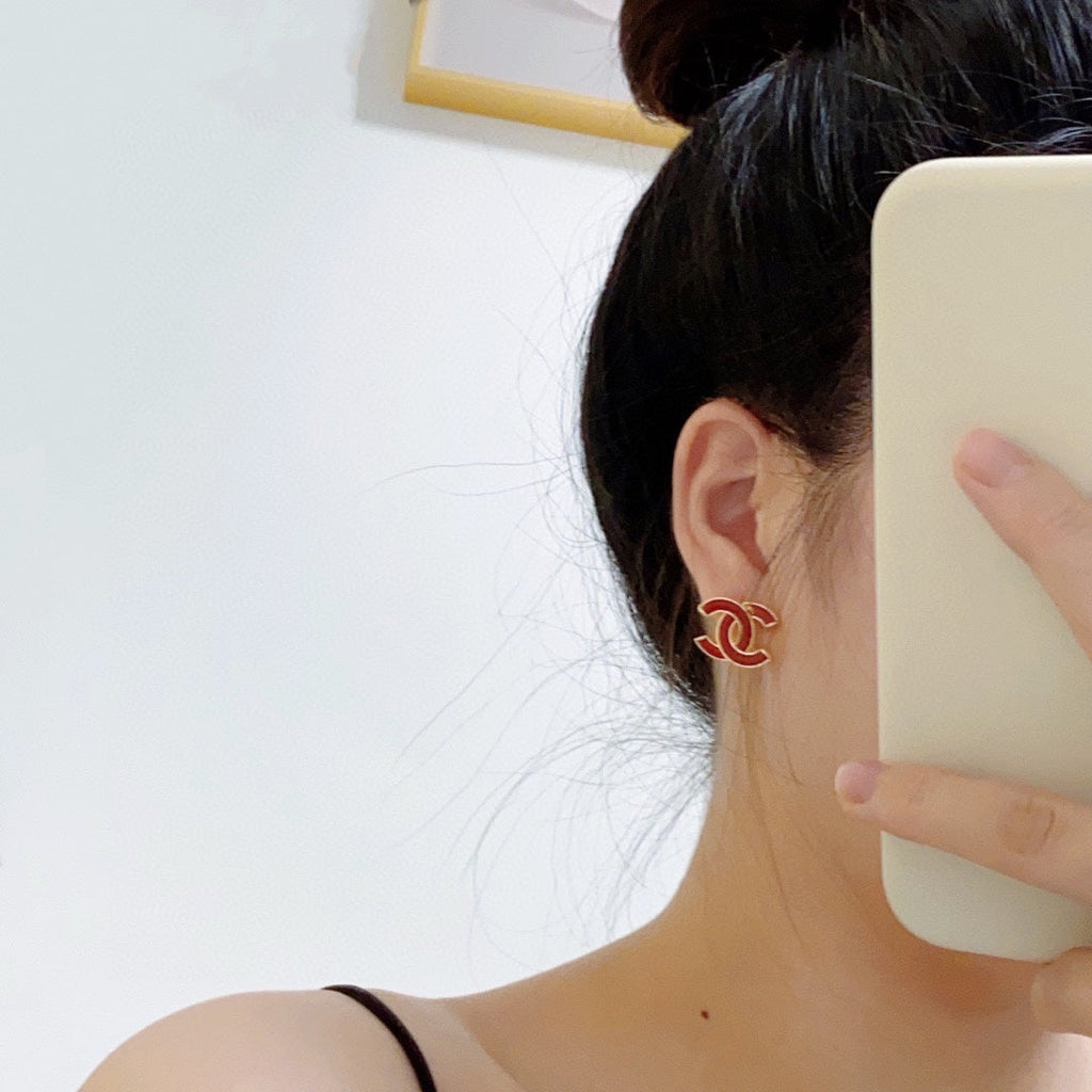 18K CC Red Resin Earrings
