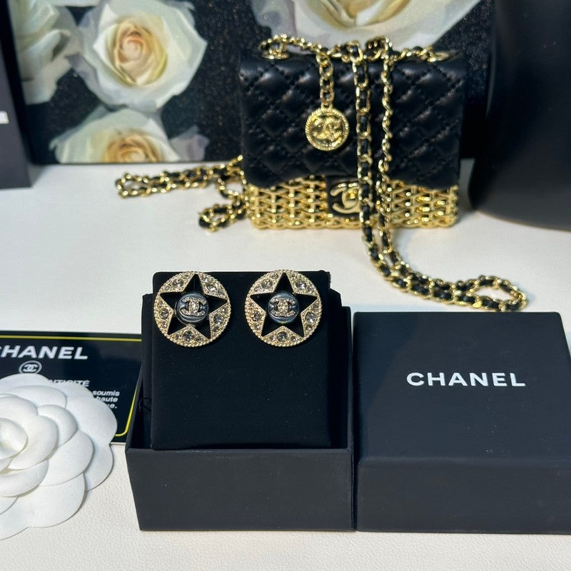 18K CC Start Black Gold Earrings