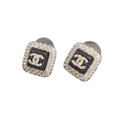 18K CC Diamond Square Black Earrings