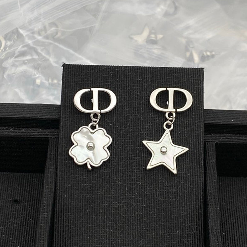 18K CD Flower & Star Gold Earrings