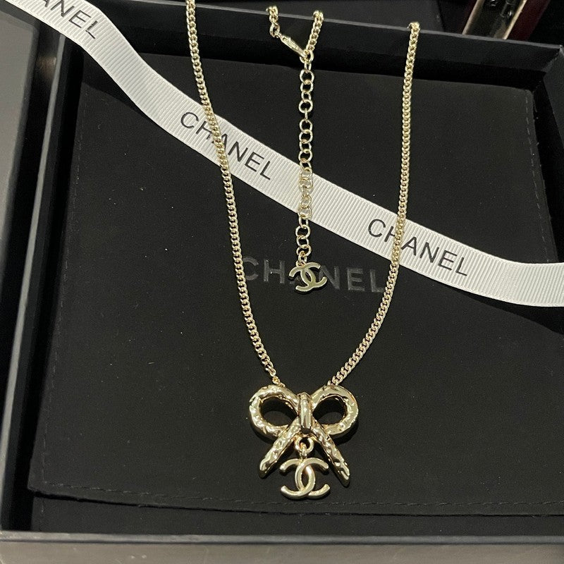 18K CC Gold Bow Tie Necklace