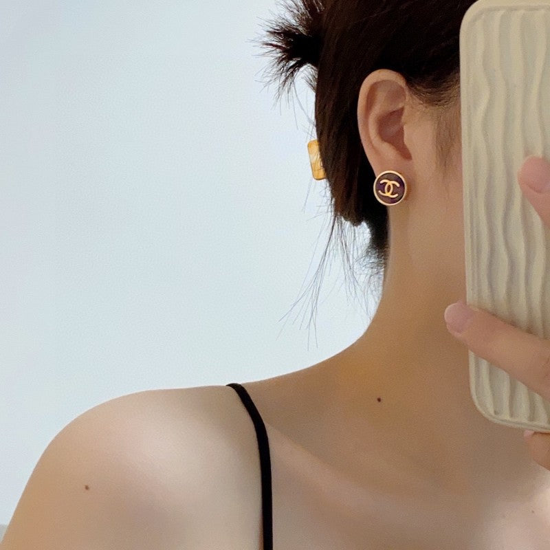 18K CC Colorful Round Earrings