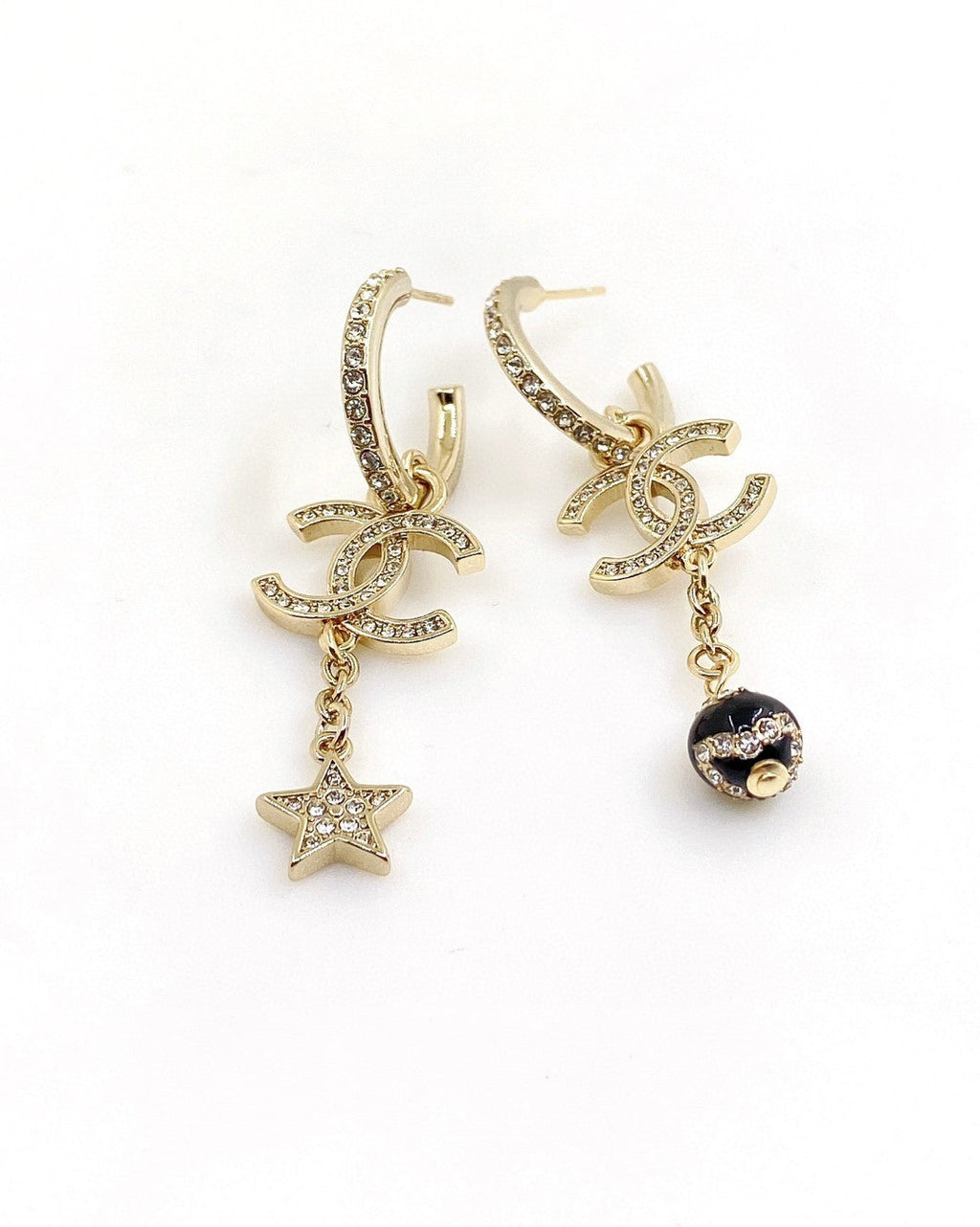 18K CC Pearl Long Pendant Earrings