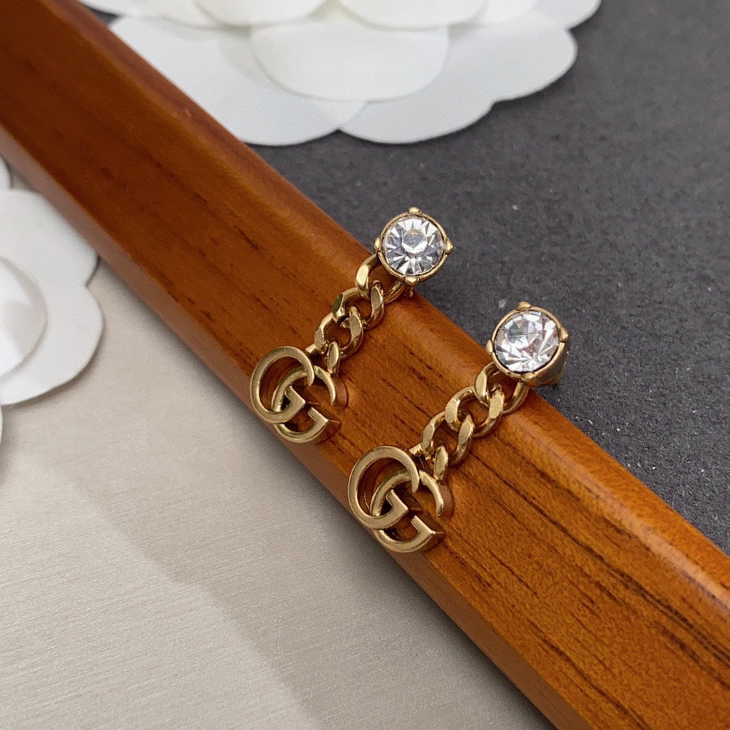 18K Double G Crystal Chain Earrings