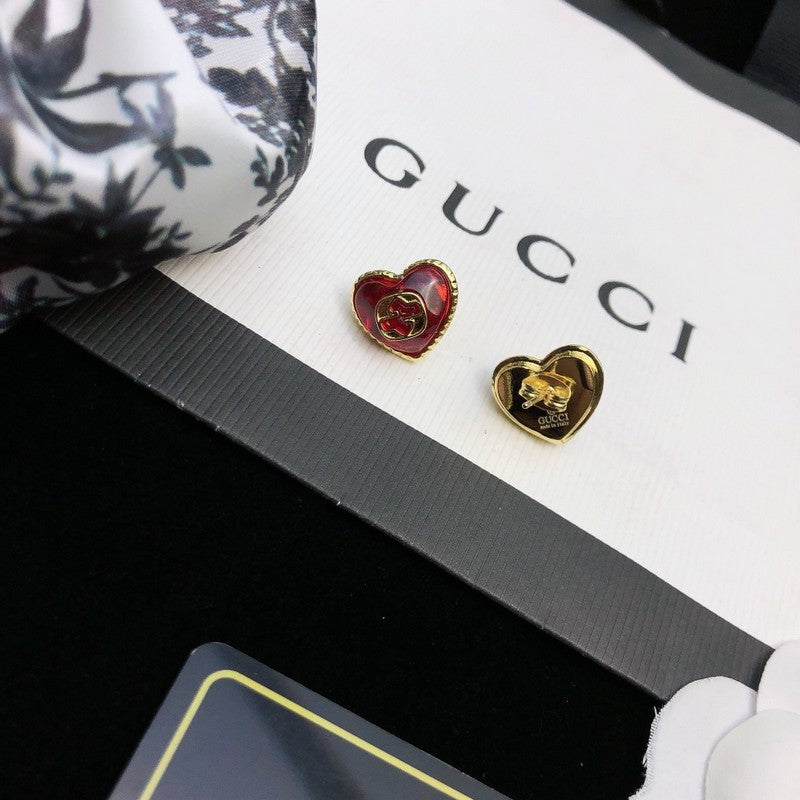 18K GG Heart Red Crystal Earrings