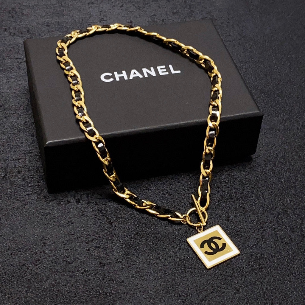 18K CC Leather Choker Necklace
