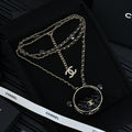 18K CC Black Bag Long Leather Necklace
