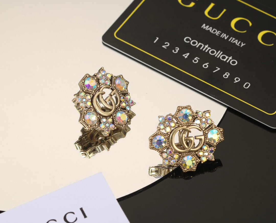18K Double G Blue Flowers Earrings