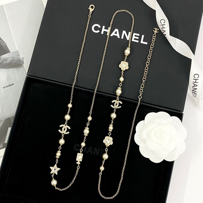 18K CC Long Diamond & Pearl Necklace