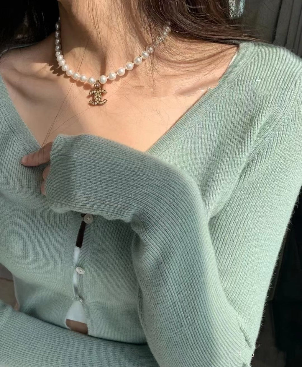 18K CC Pearl Chain Necklace