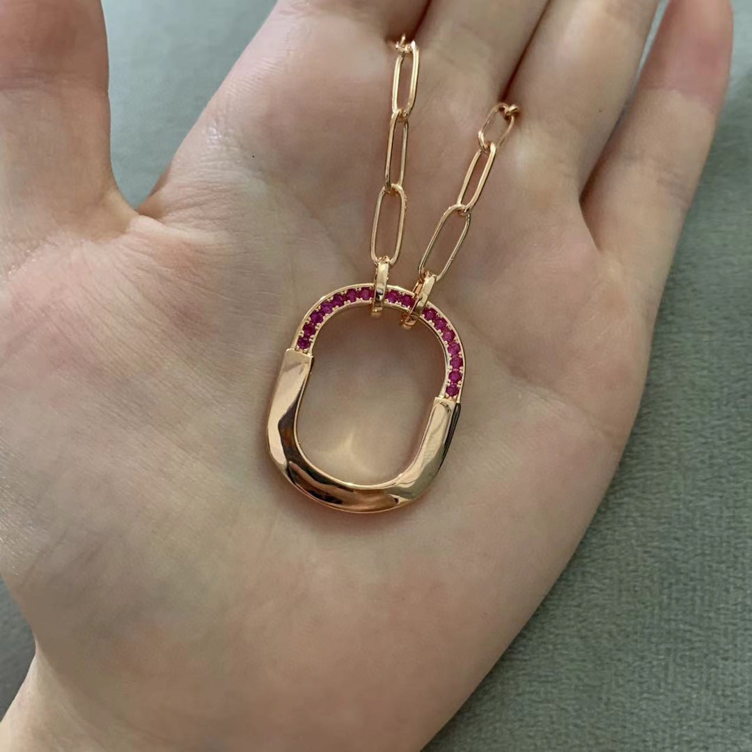 18K T Lock Pink Pave Diamonds Necklace