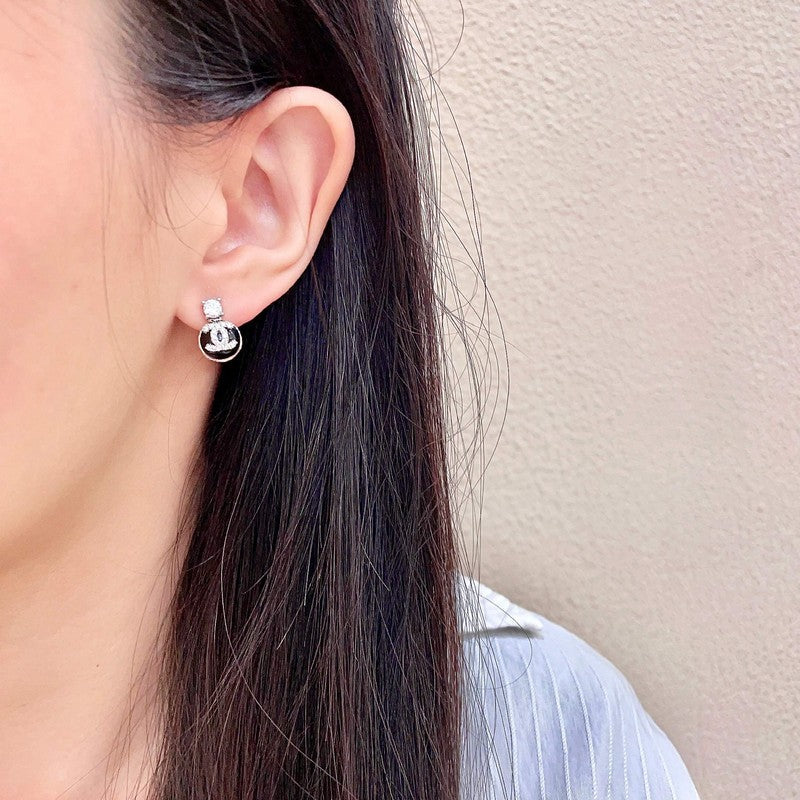 18K CC Black Diamond Earrings