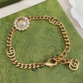 18K Double G Interlocking G Pearl Chain Bracelet