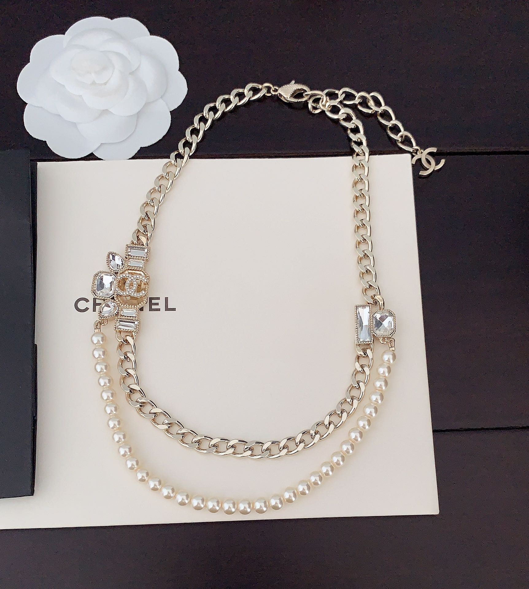 18K CC Pearls Crystals Necklace