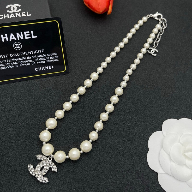 18K CC Pearl Diamond Logo Necklace