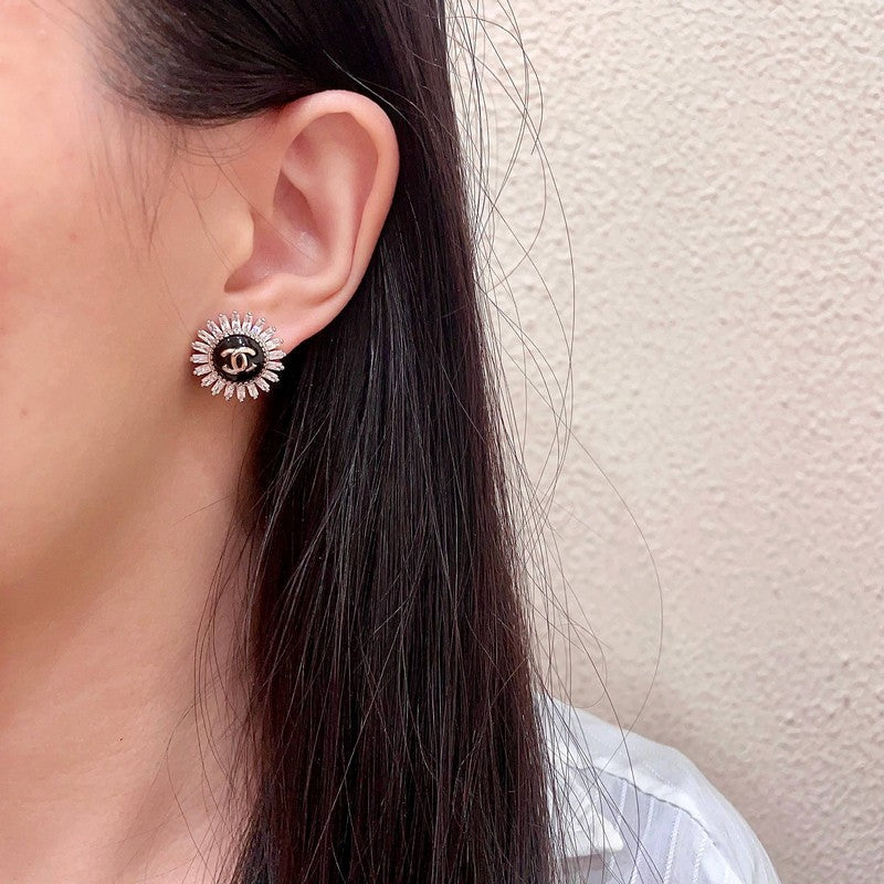 18K CC Vintage Black Diamond Earrings